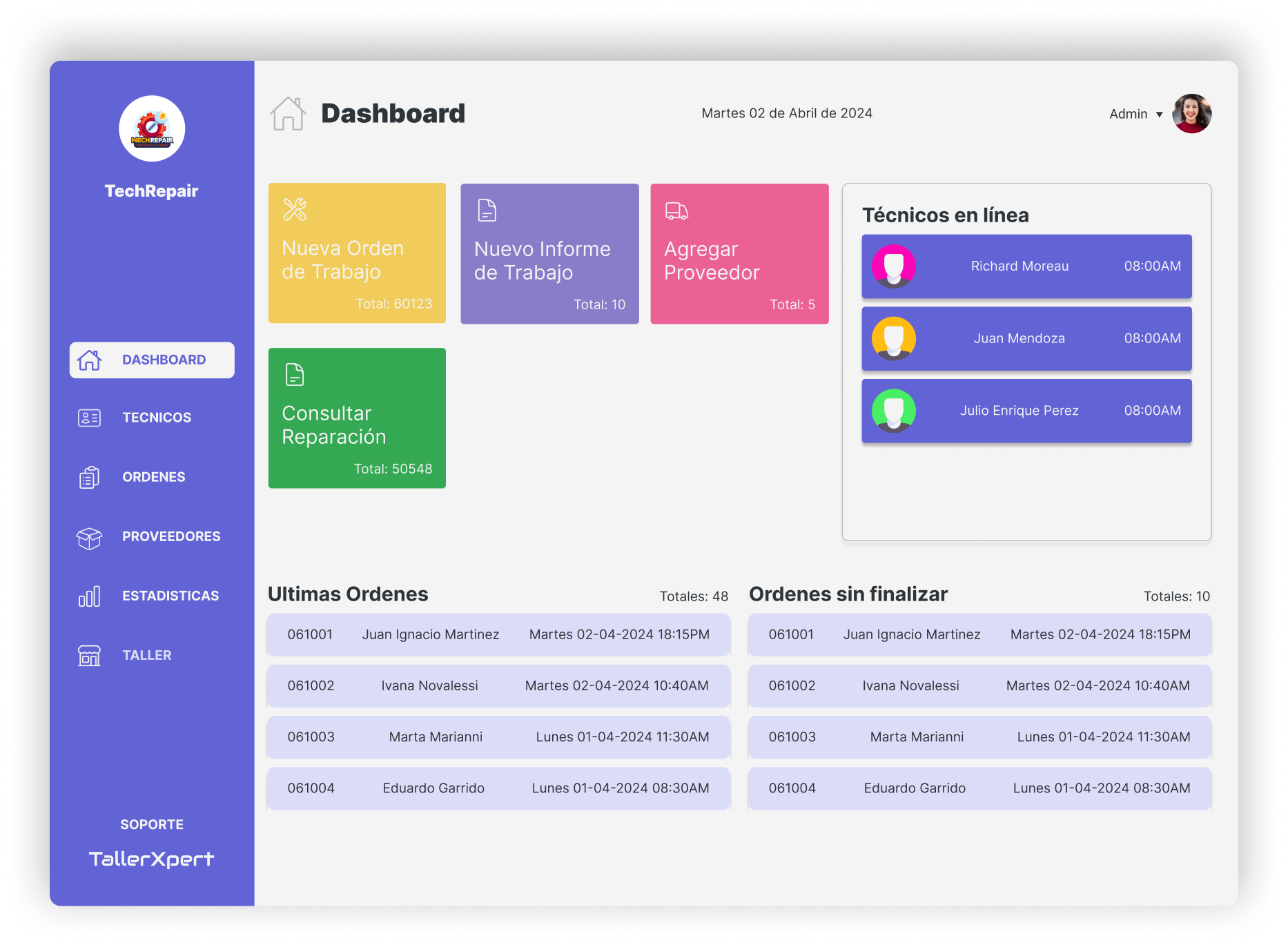 Dashboard TallerXpert